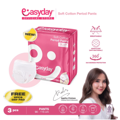 EasyDay Soft Cotton Period Pants Size S/M 60-105 cm 3's Pembalut Wanita AntiBau AntiIritasi Ruam & Gatal Kering