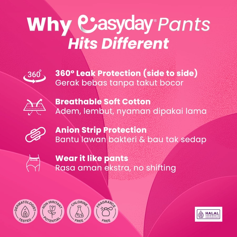EasyDay Soft Cotton Period Pants Size S/M 60-105 cm 3's Pembalut Wanita AntiBau AntiIritasi Ruam & Gatal Kering - Image 2