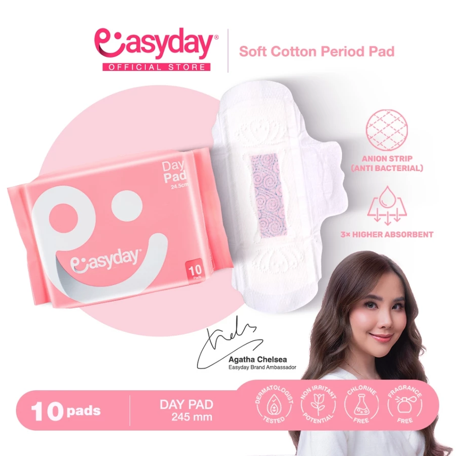 EasyDay Day Pad - 24.5 cm - 10's Pembalut Wanita Anti Iritasi dengan Daya Serap Tinggi