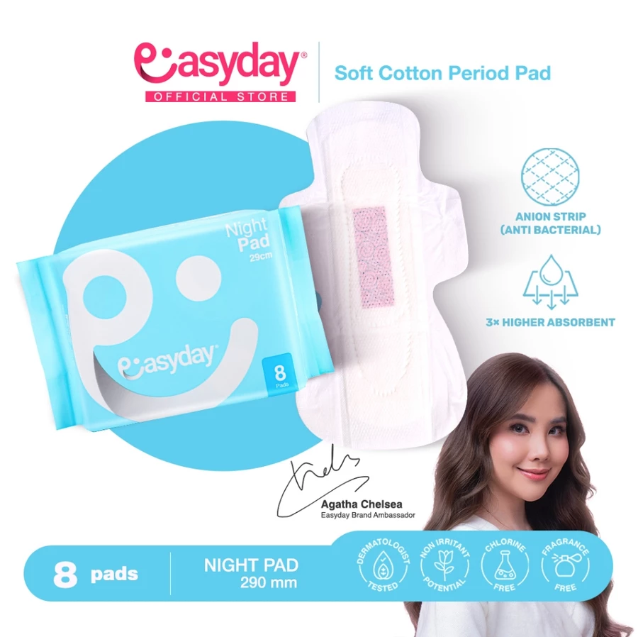 EasyDay Night Pad with Wings – 29cm – 8’s | Untuk Malam Kering Anti Iritasi