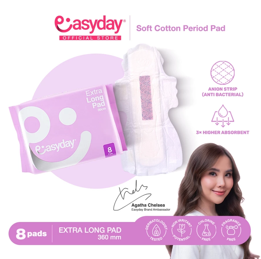 EasyDay Extra Long Pad 36cm - 8's | Pembalut Wanita Bersalin Heavy Flow Anti Bocor & Bebas Iritasi